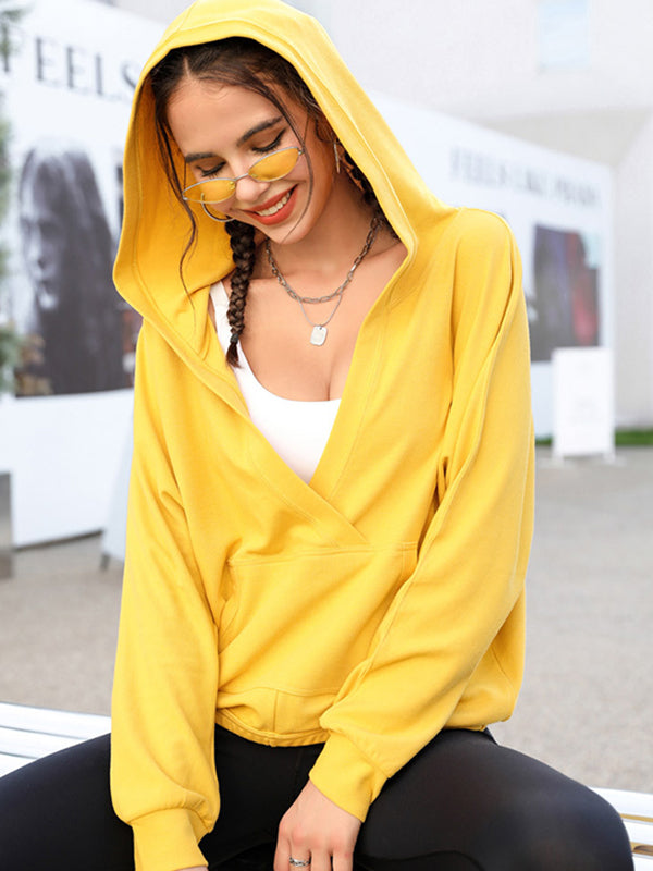 Loose Solid Color V-Neck Hoodies