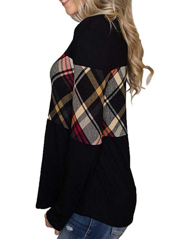 Round-Neck Color Collision Split-Joint Blouse