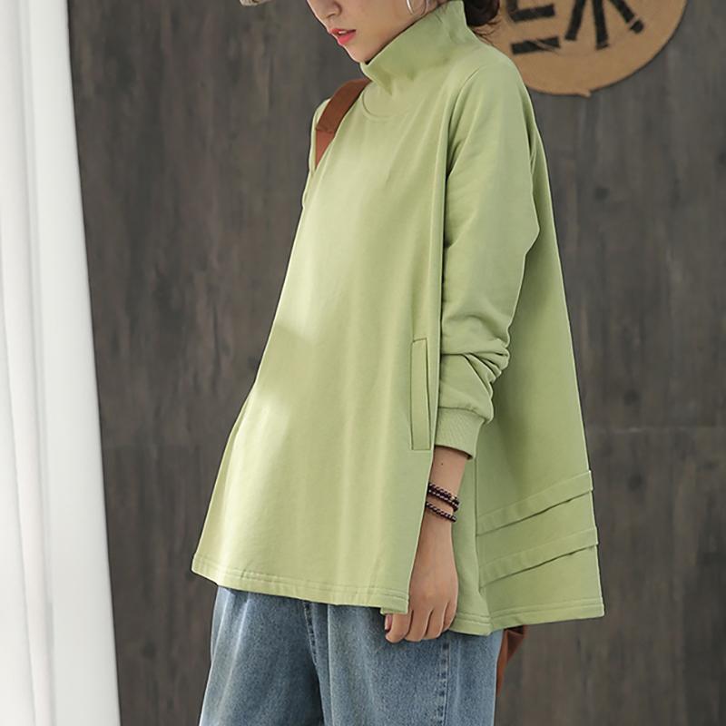 Buykud Turtleneck Pure Color Pullover Loose Blouse