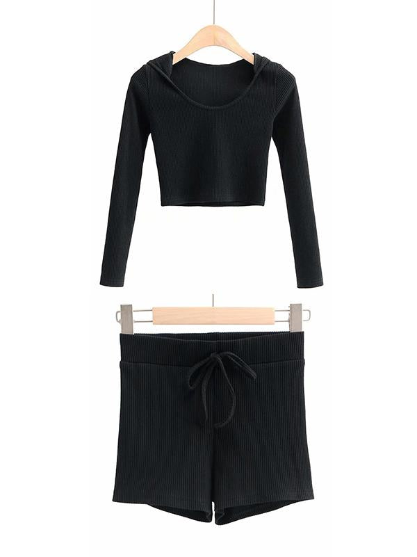 Wrap Solid Long Sleeves Hooded Yoga Suits