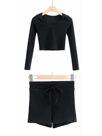Wrap Solid Long Sleeves Hooded Yoga Suits