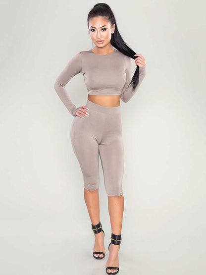 Solid Long Sleeve Tee And Leggings Suits