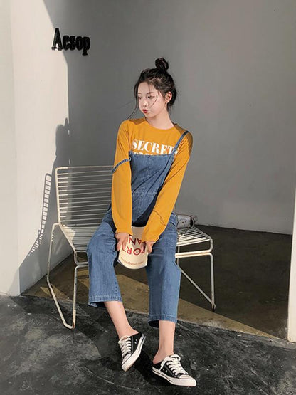 Maternity Elastic Waistband Spaghetti-neck Denim Jumpsuits