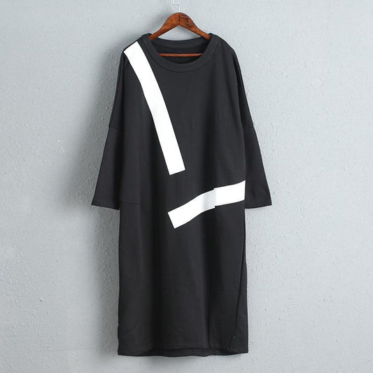 Black Women Cotton Dress Three Quarter Sleeve Fashion Dress