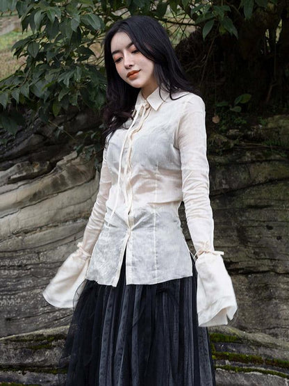 See-through Bandage Solid Blouse Top
