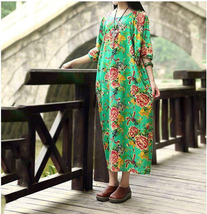 Casual Loose Fitting Cotton and Linen Long Dress