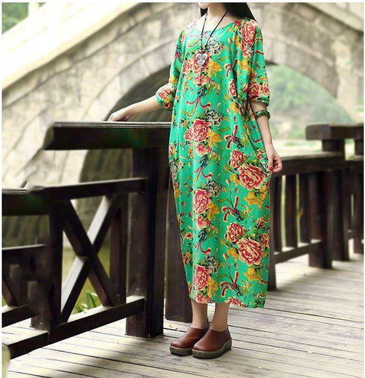 Casual Loose Fitting Cotton and Linen Long Dress