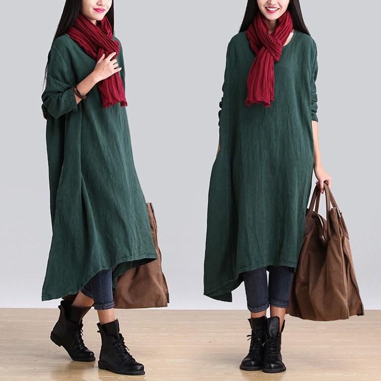 Custom made Casual loose Irregular linen long sleeve dress