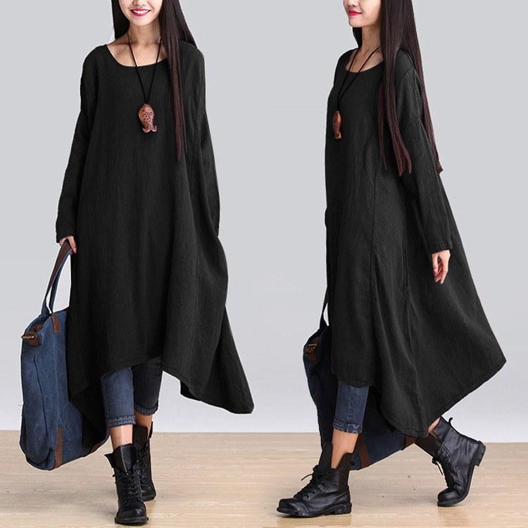 Custom made Casual loose Irregular linen long sleeve dress