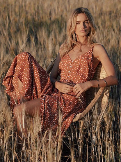 Polka-Dot Spaghetti-neck Maxi Dress