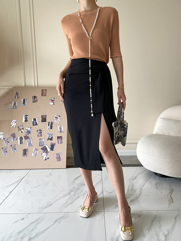 Original Simple Casual Solid Color Skinny Knitting T-Shirt Top