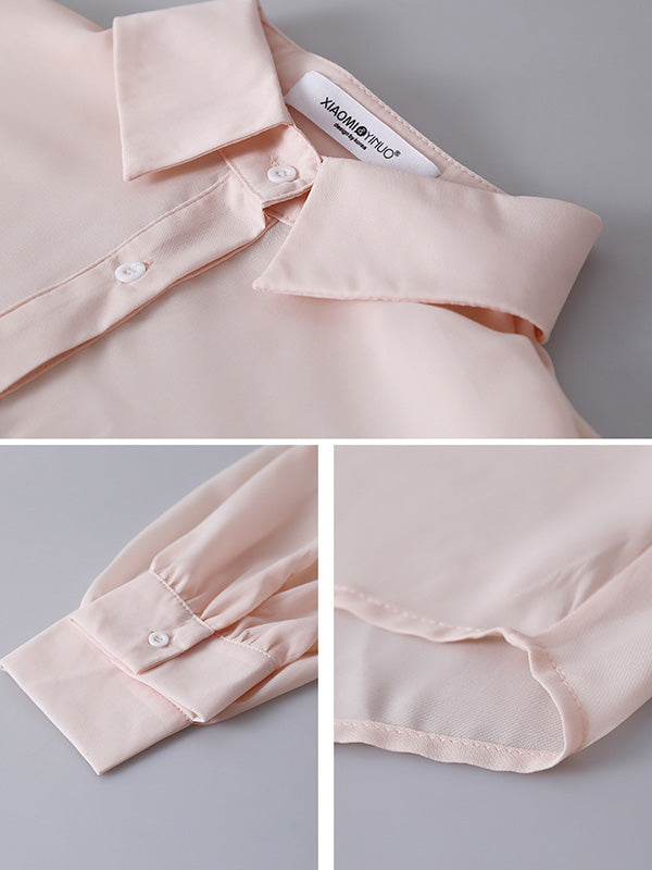 Simple Buttoned Lapel Sun Protection Long Sleeves Blouse Tops