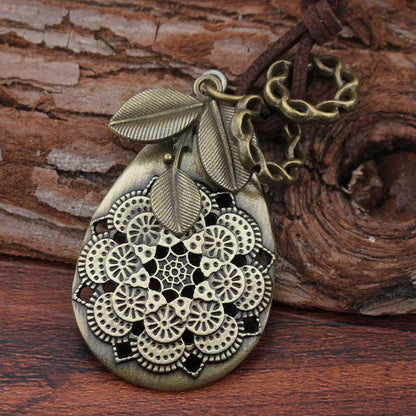 Buykud Retro Petal Clover Pendant Sweater Chain Necklace