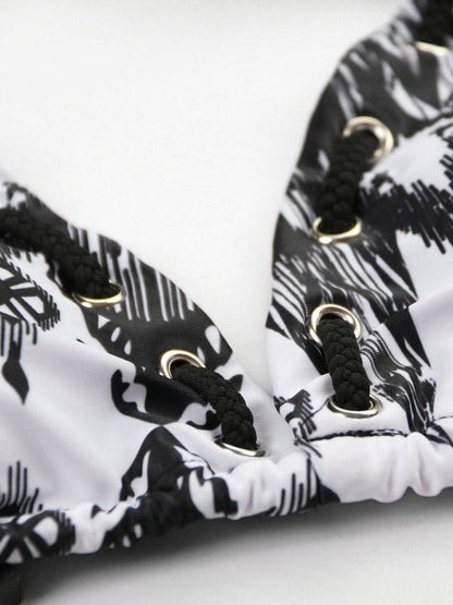 Tie Printed Lace-up Bikini Set