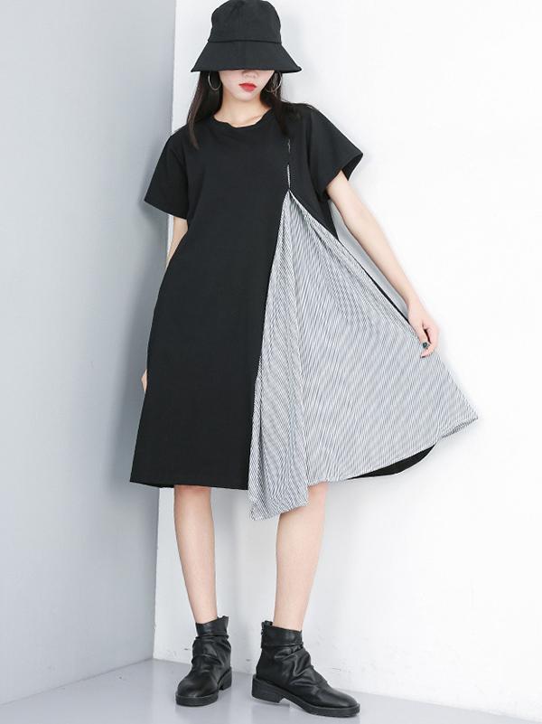 Stripe Split-joint Long Shirt Dress