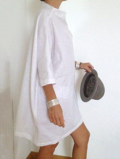 White Batwing Sleeves High-neck Short Dress