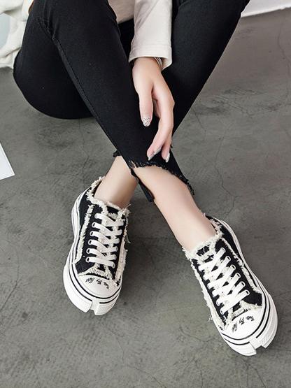 Flat Heels Lace Up Canvas Sneakers