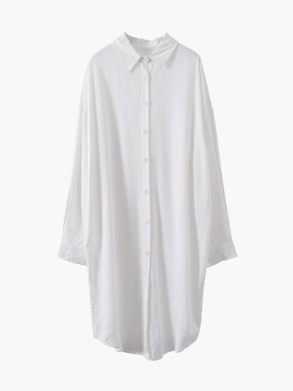 Simple Solid Color Buttoned Lapel Long Sleeves Shirt Dress