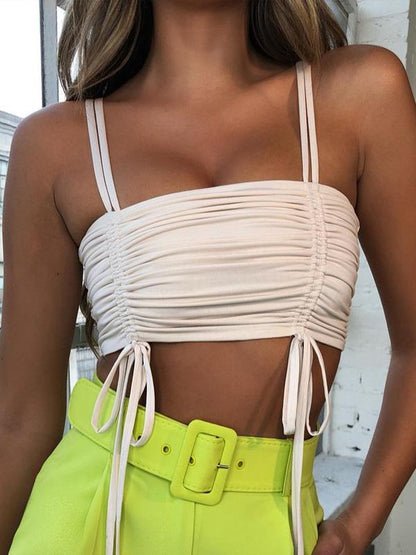 Cropped Tassel Spaghetti-neck Tanks