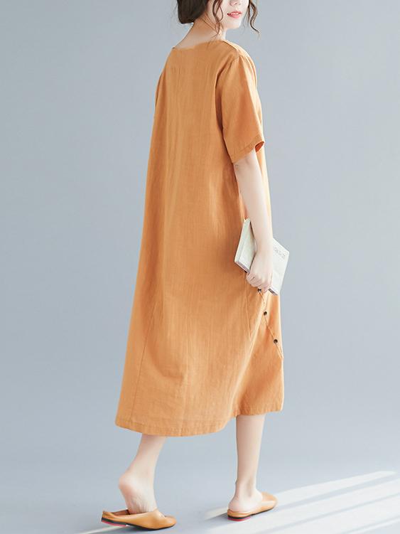Plus Size Pure Color Cotton Long Dress