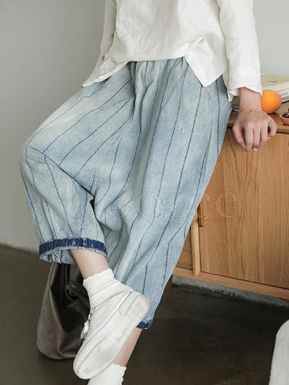 Retro Striped Wide-leg Jeans Pants