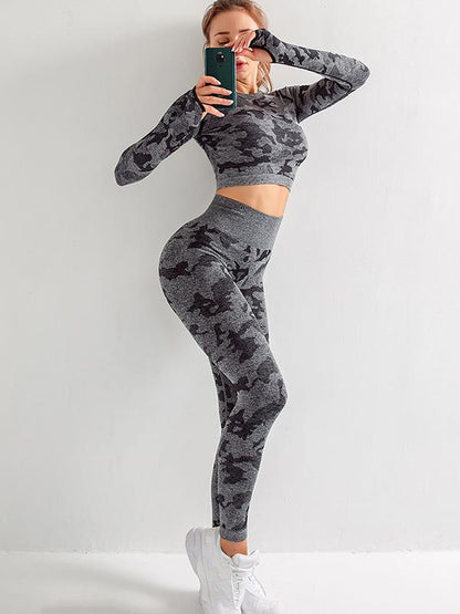 Sexy Wrap Camouflage Hollow Yoga Suits