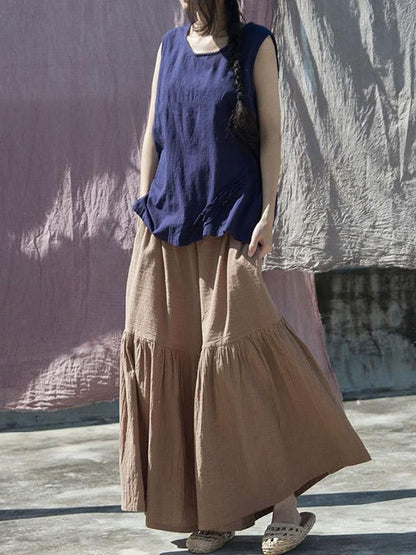 Ramie Cotton Elastic Loose Wide-leg Pants