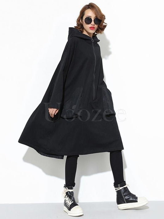 Loose Zipper Split-joint Hoodie Shirt Dress