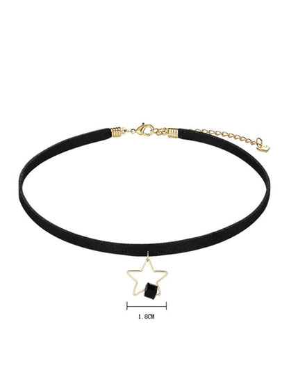 Gold Color Star Black Choker  Neclace