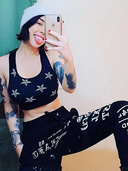 Fashion Letters Printed Contrast Color Casual Pants Bottoms