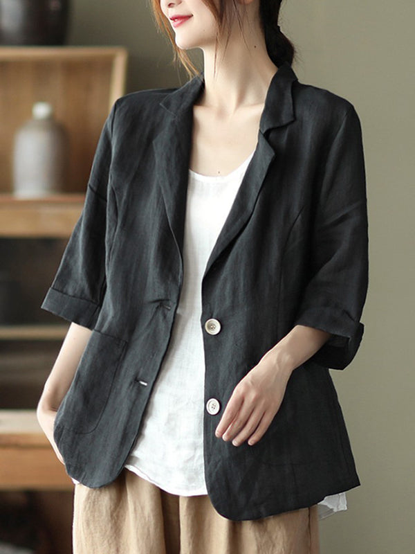 Urban Simple Solid Color Notched Collar Half Sleeves Blazer