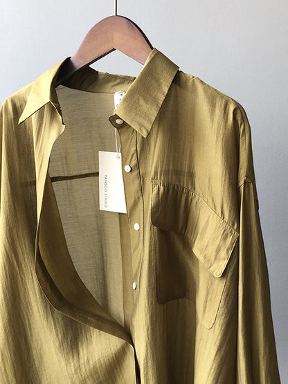 Casual Loose Solid Color Lapel Collar Long Sleeves Shirts
