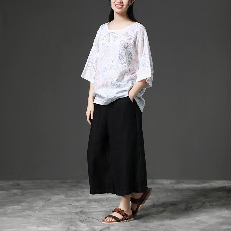 Casual Leaves Short Sleeve Cotton White Shirt