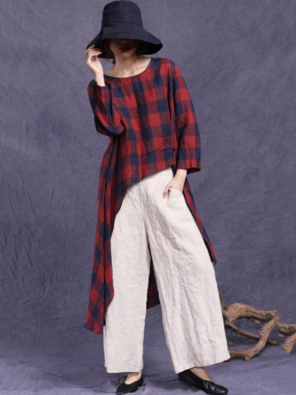 HIGH-LOW LINEN LOOSE SOLID SHIRT TOP