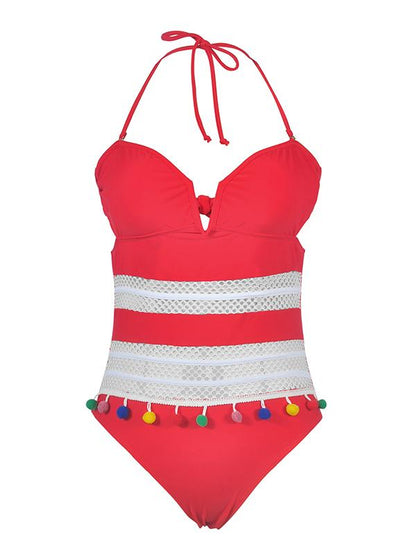 Hollow Tasseled Backless One-piece Swimsuit