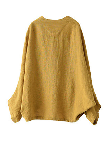 Casual V-Neck Linen Batwing Sleeves Outerwear