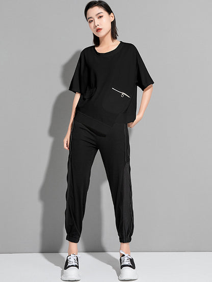 Fashion Asymmetric Irregular Clipping Split-Side Round-Neck T-Shirt
