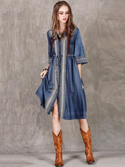 Vintage Oversize Embroidery Denim Dress