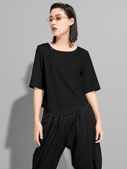 Stylish Asymmetric Irregular Clipping Round-Neck T-Shirt