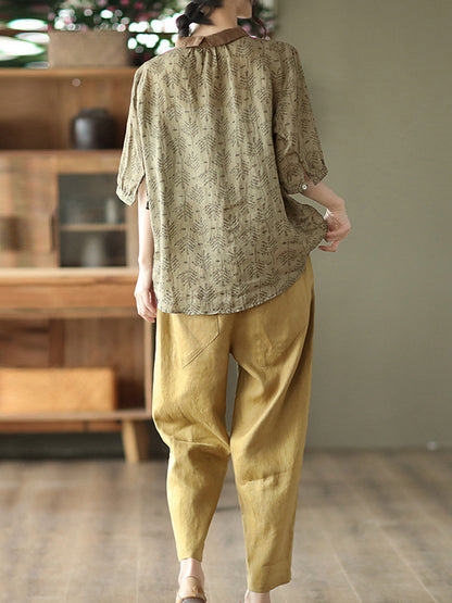 Vintage Loose Floral Printed Half Sleeves Blouse