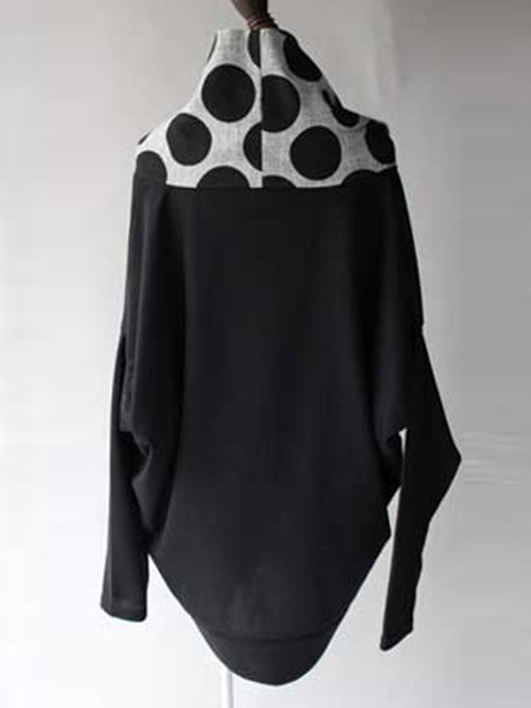 Original Loose Polka-Dot Split-Joint Heaps Collar Long Sleeves T-Shirt Tops