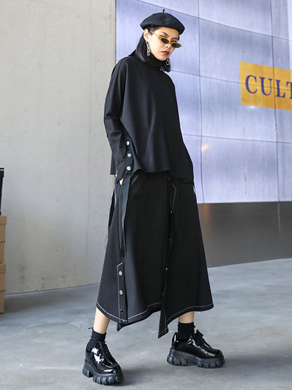 Stylish Selection Long Sleeves Buttoned Split-Side High-Neck Sweatshirt Tops