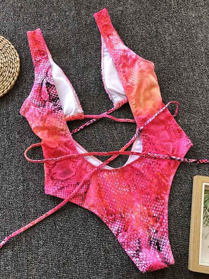 Leopard&Snakeskin Scrunch One Piece Swimsuit