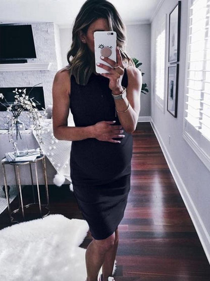 Plus Size Maternity Solid Sleeveless Bodycon Midi Dress