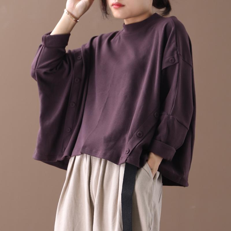 Buykud Literary Half-high Collar Button Decoration Shirt