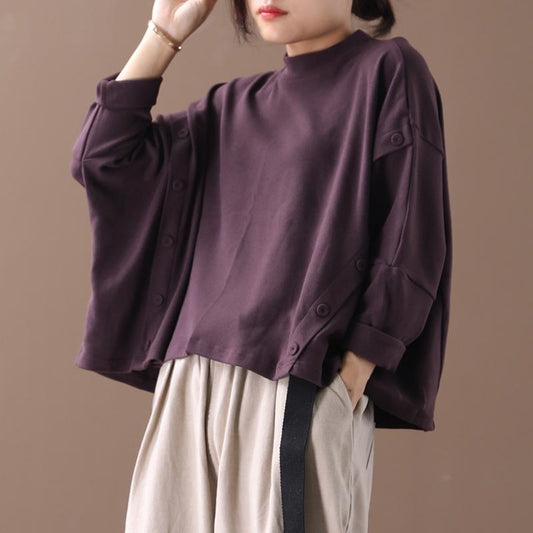 Buykud Literary Half-high Collar Button Decoration Shirt