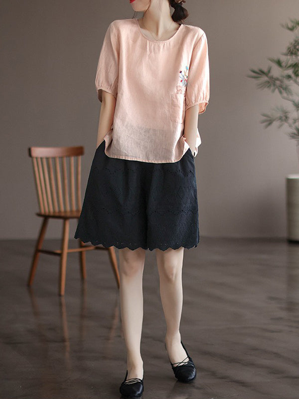 Vintage Artistic Retro Hollow Embroidered Shorts