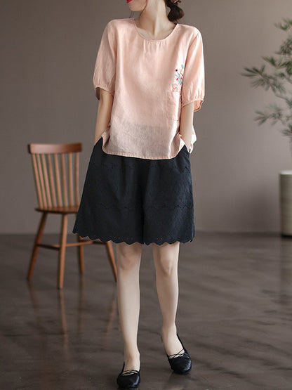 Vintage Artistic Retro Hollow Embroidered Shorts