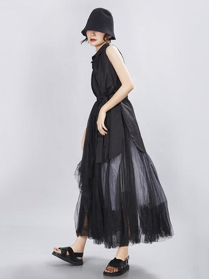 Original Asymmetric Split-joint Lapel Sleeveless Dress