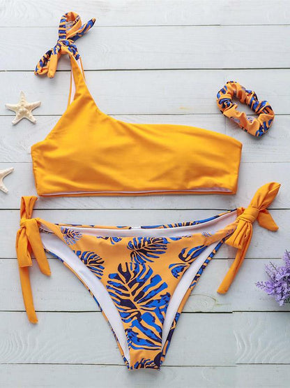 Single Shoulder Knot Side Bottom Bikinis Swimwear